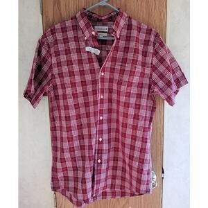NWT SADDLEBRED Classic Fit Red Plaid Short Sleeve Shirt M Easy Care Dadcore